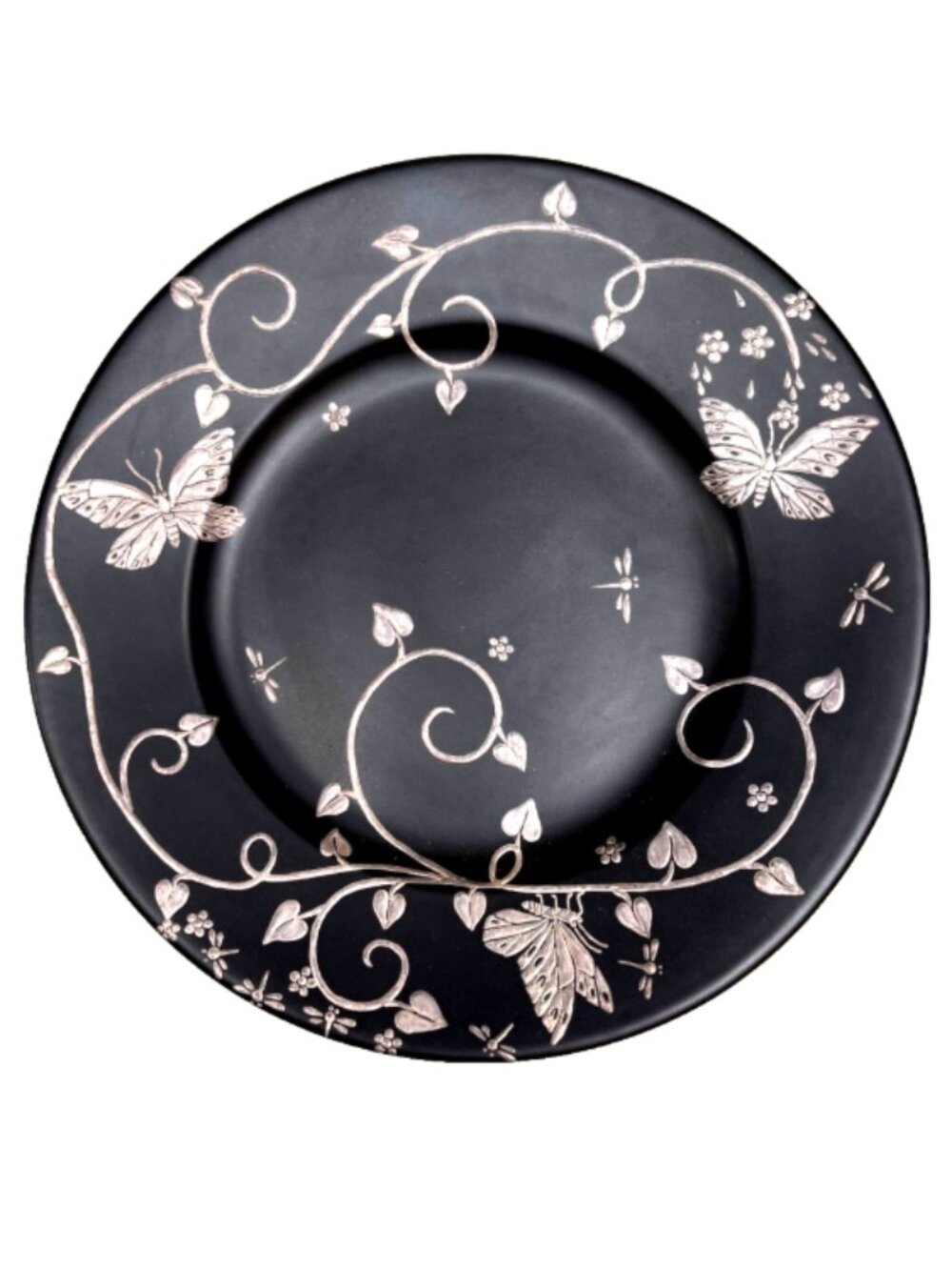 Emilia Castillo 1980s Porcelain & Pure Silver Butterfly Handcrafted plate